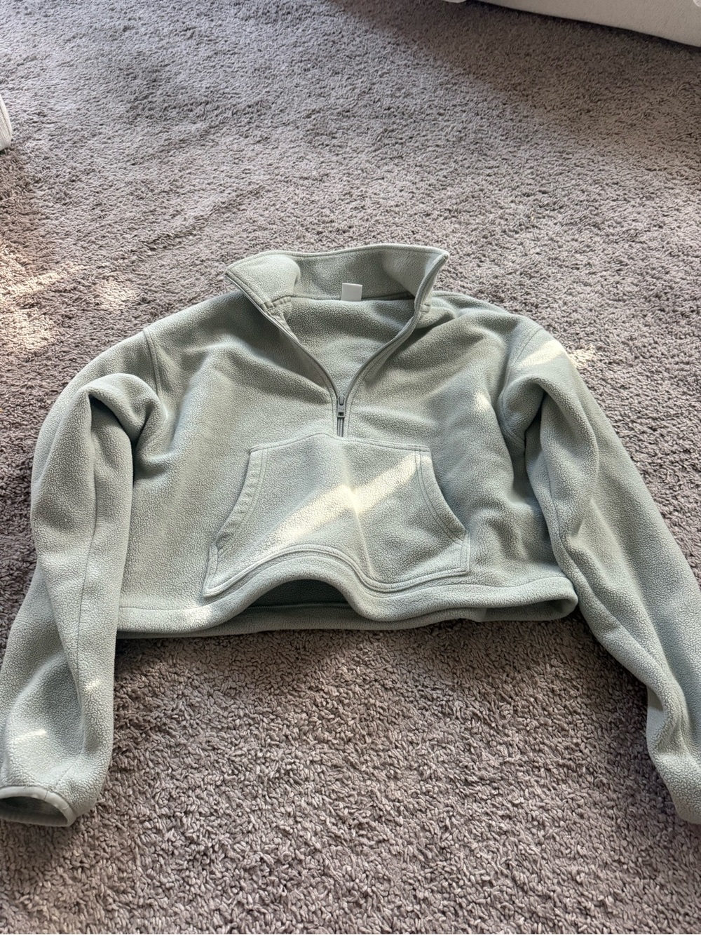 TNA Cropped Half-Zip Fleece Pullover - Sage Green